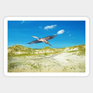 Great Blue Heron Flying Over Ocean Beach Magnet